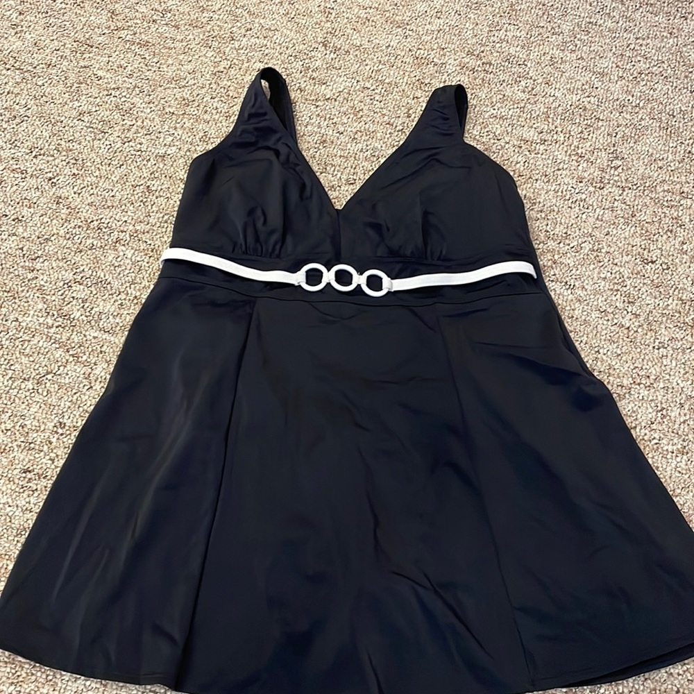 Always for me ring one piece swimsuit with skirt in black and white